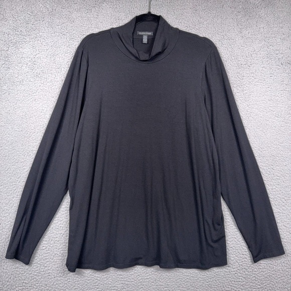 Eileen Fisher Top Womens‎ XL Black Viscose Jersey Scrunch Neck Office Business - Picture 1 of 7